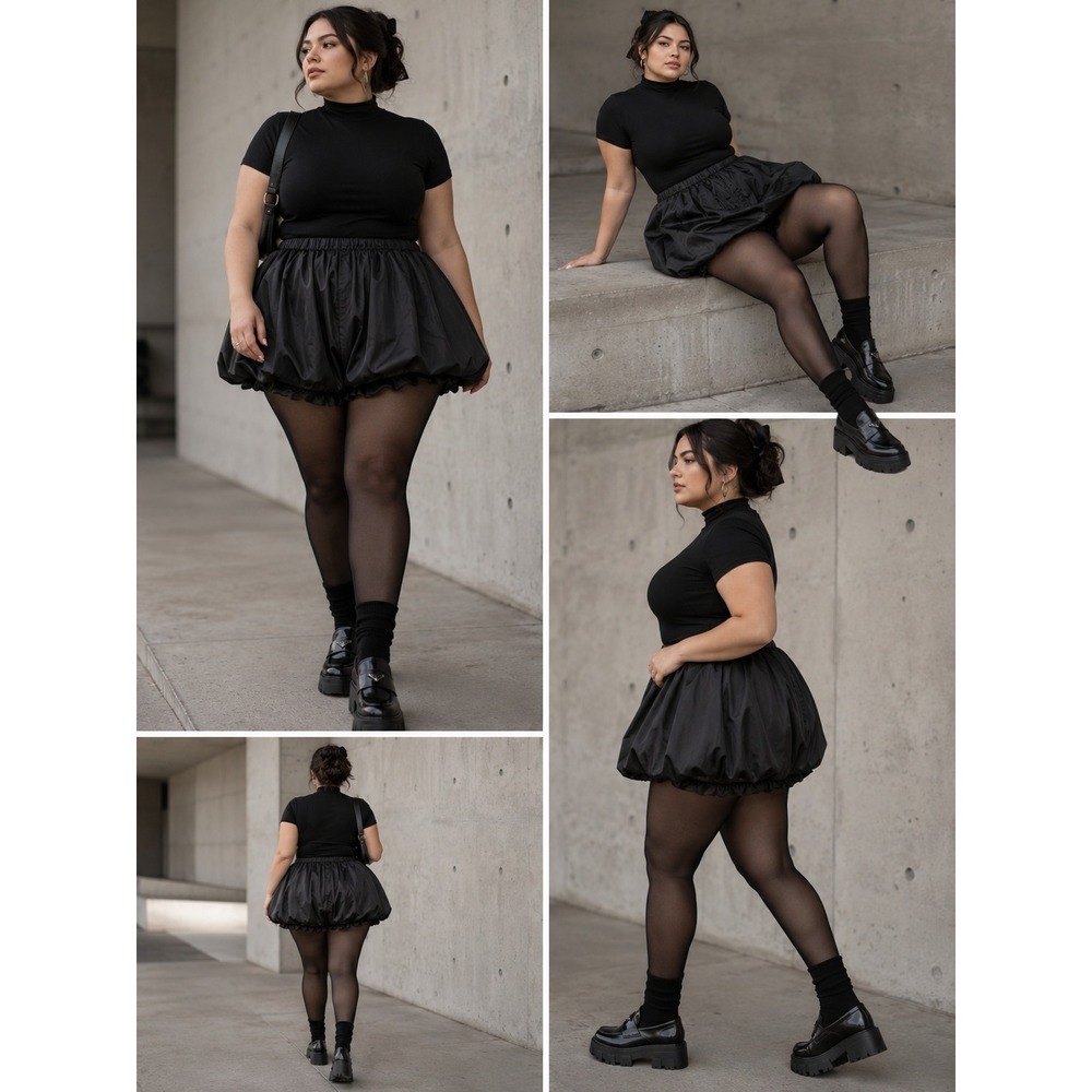 Forever 21+ Black Bubble Shorts Plus Size 16 Elastic Waist Balloon Hem Coquette